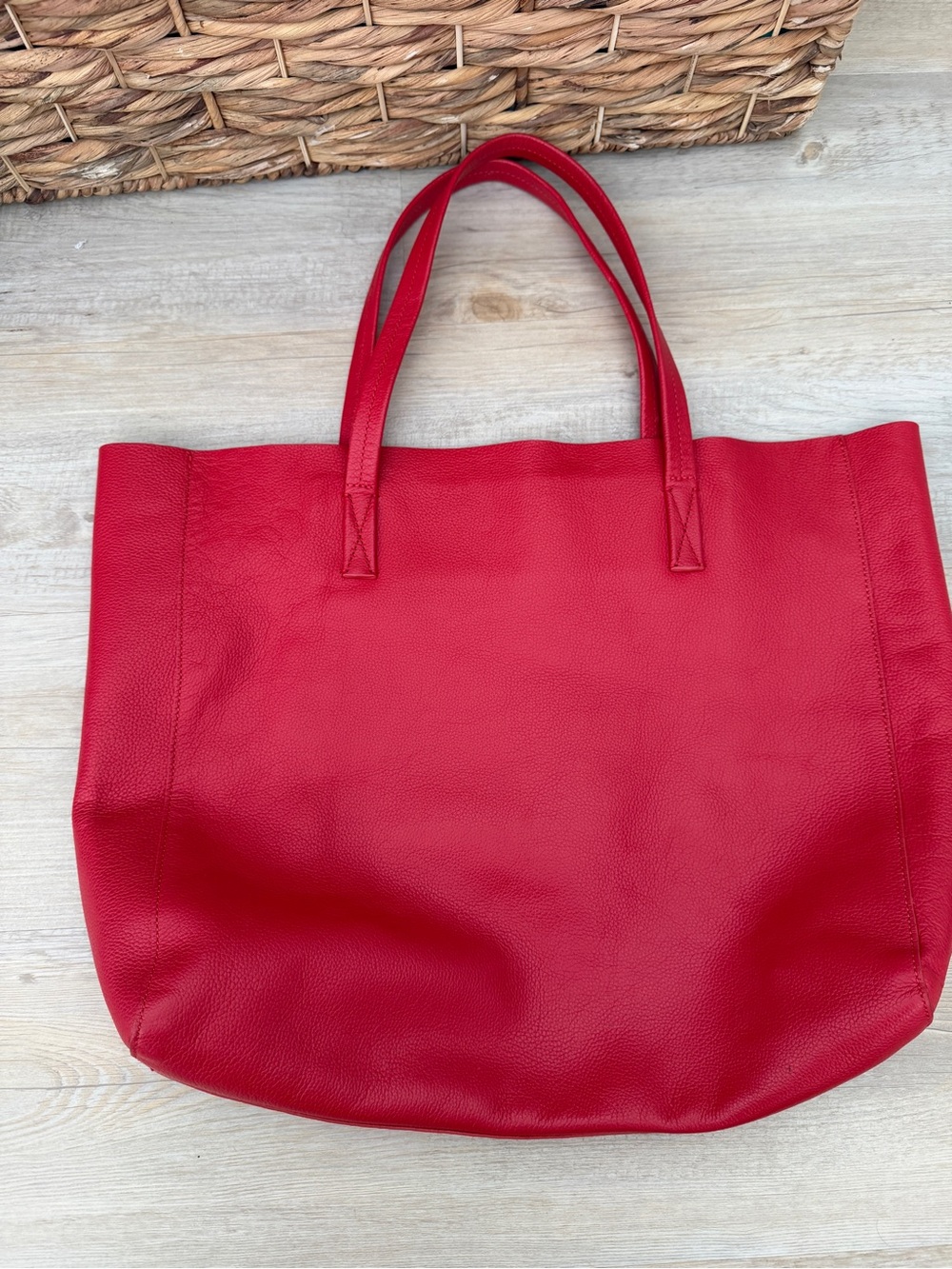 J. Crew Red Carryall Pebbled Leather Tote